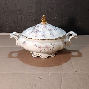 Vintage EDELSTEIN China Porcelain Tureen with Gold Handles Made in Japan